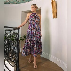 Anthropologie Floral Maxi Dress in Blue and Pink